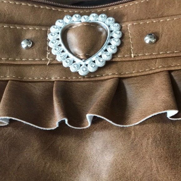 FAUX LEATHER SOFT BROWN EMBELLISHED CROSSBODY BAG - Picture 3 of 4